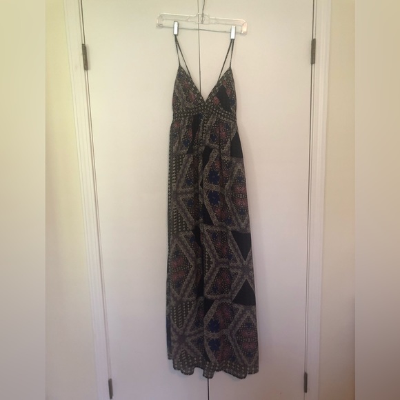 Black boho maxi dress with spaghetti adjustable straps that tie in back. - Picture 2 of 4